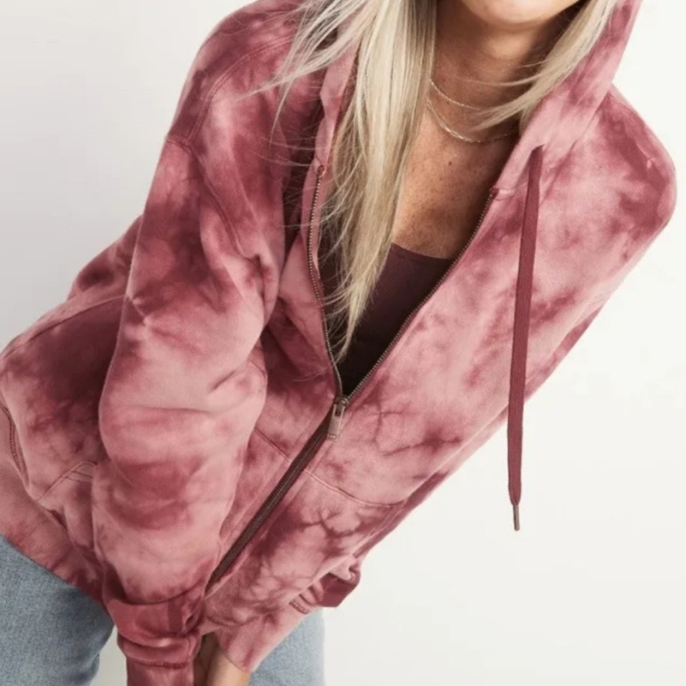 Old Navy Dark Pink Tie-dye Zip-up Hoodie Size L